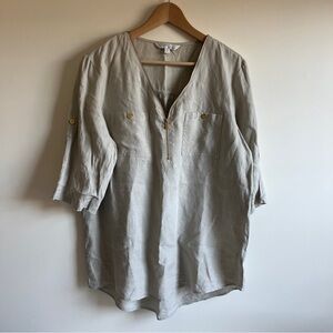 Linen Zip Tunic Top - Company Ellen Tracy - Sandstone Beige - Size L